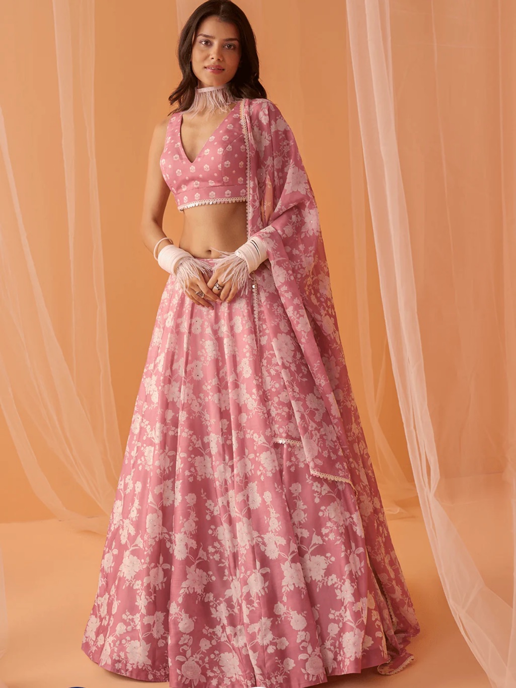 Dusty Pink White Floral Printed Lehenga — image 5 of 7